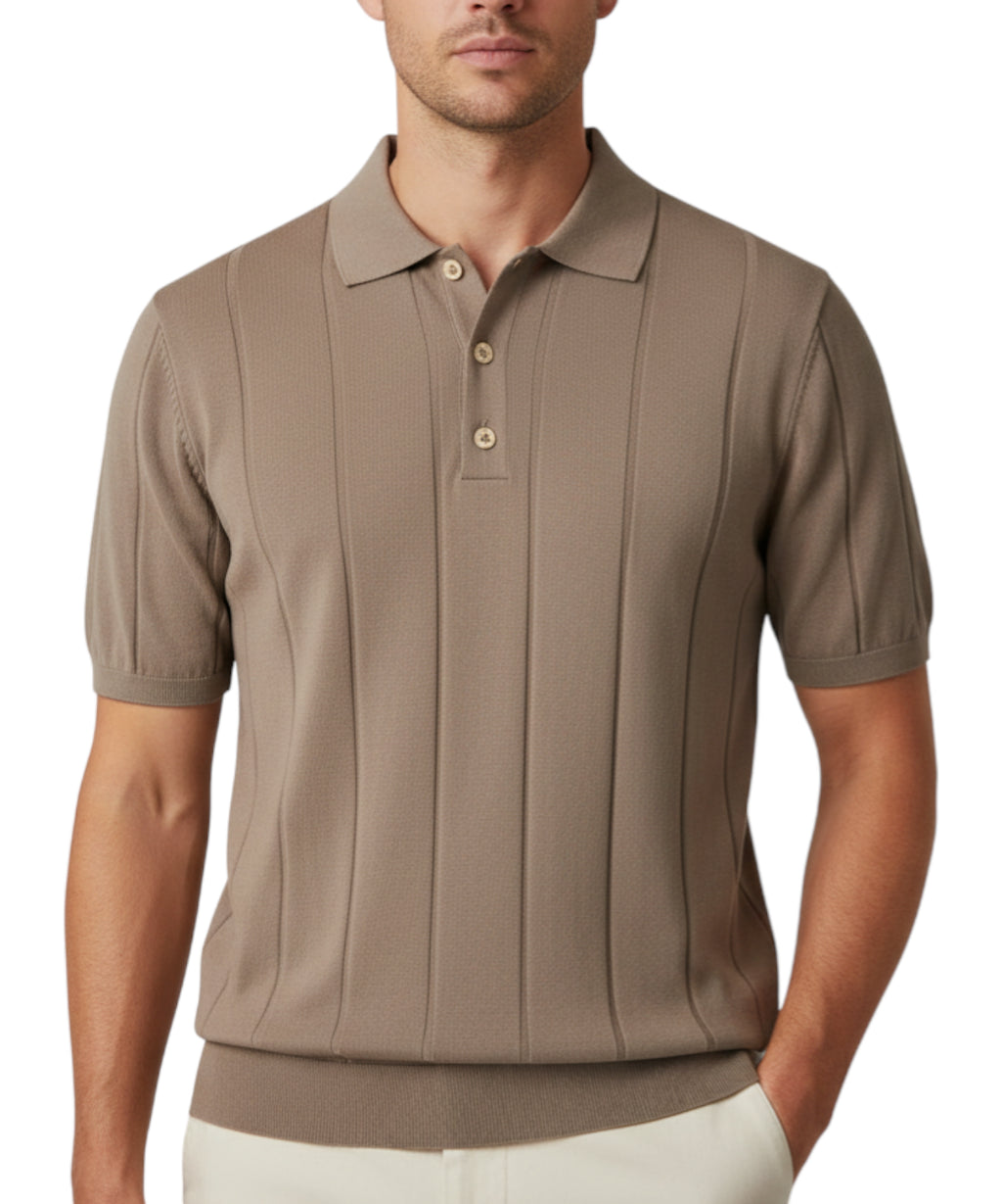 Polo Homme en Coton Crêpe Côtes Plates