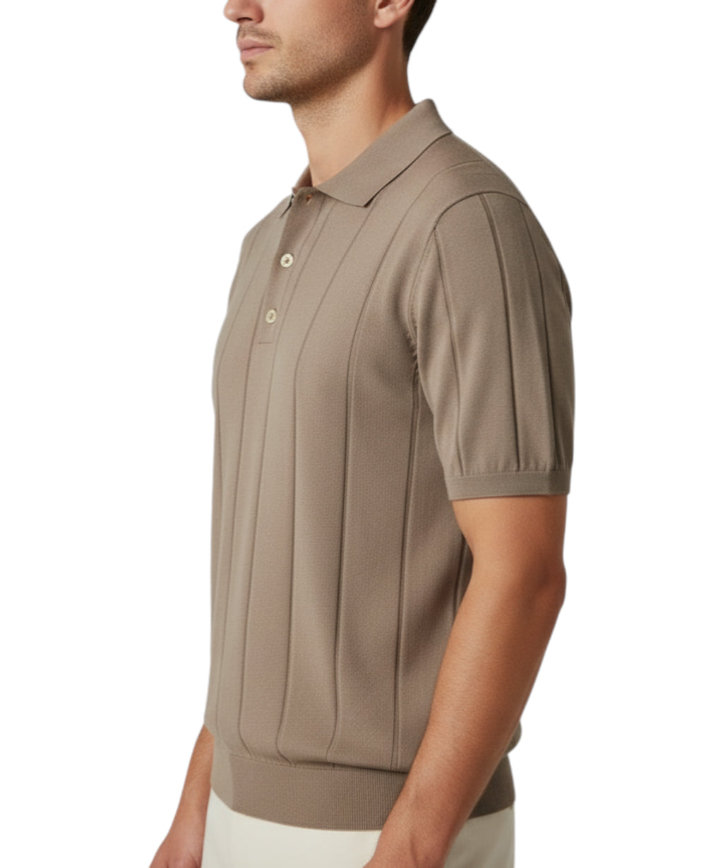 Polo Homme en Coton Crêpe Côtes Plates