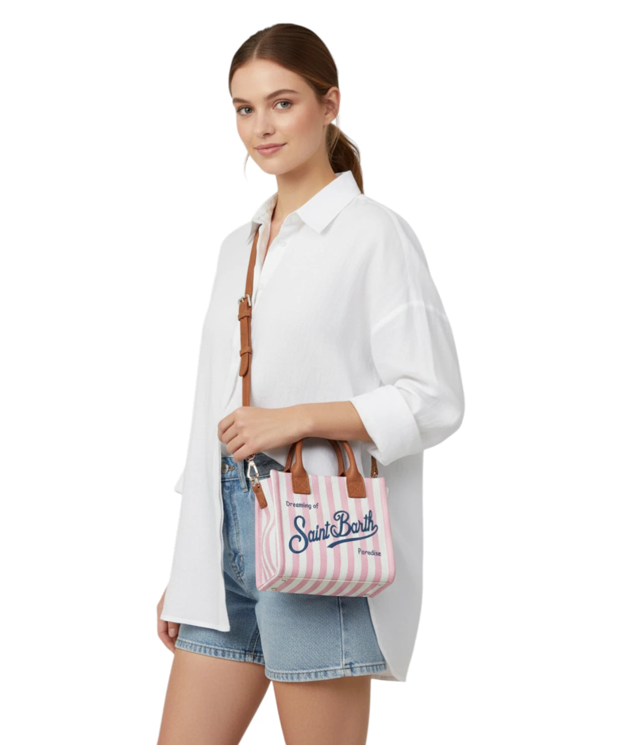 Borsa MC2 Saint Barth Vanity Mini Stripes in Pelle con Tracolla