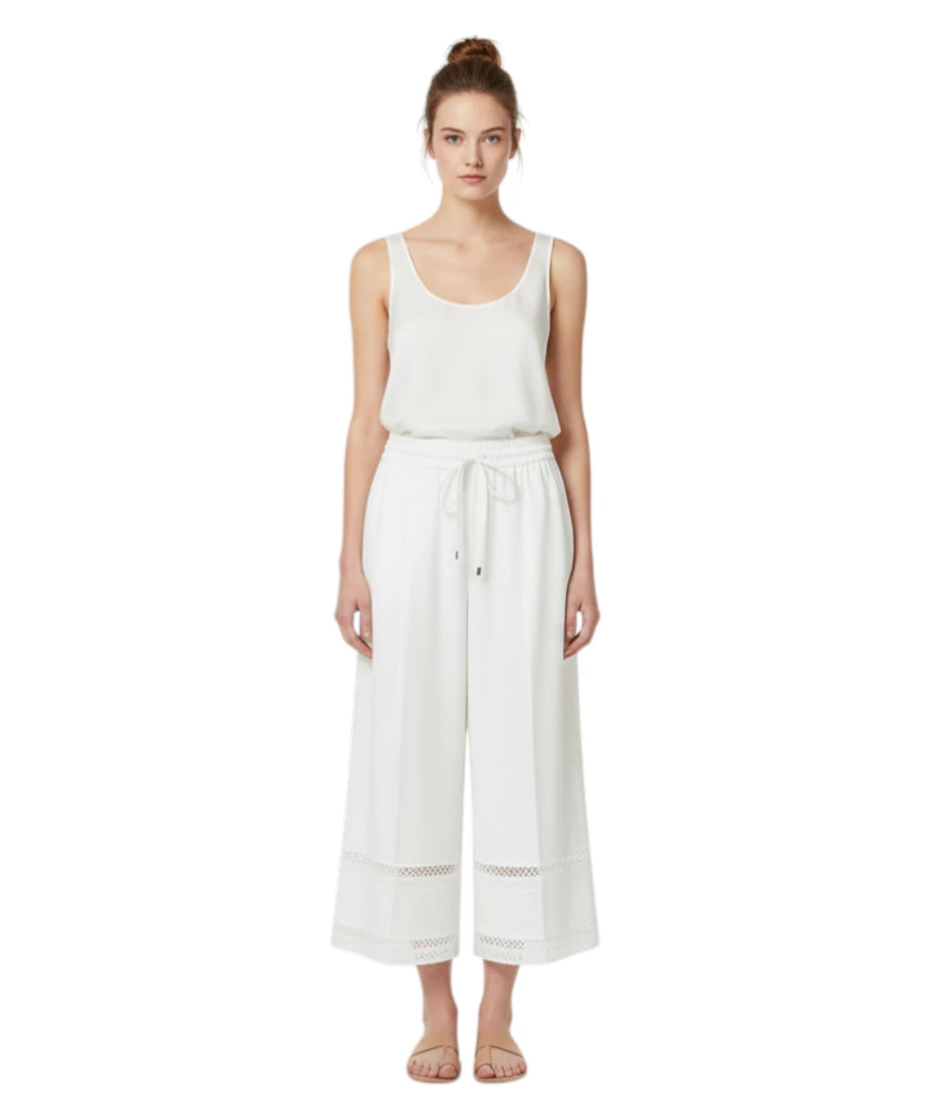 Pantalon large en popeline de coton avec broderie Twinset