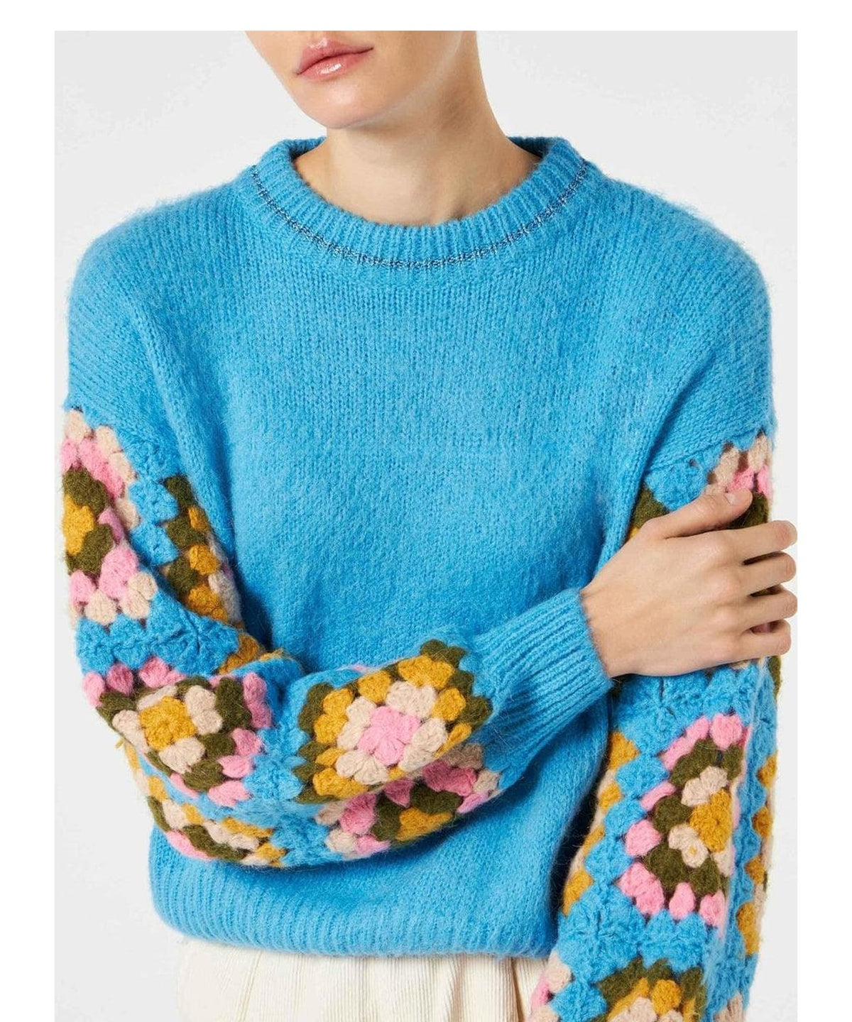 Girocollo donna ultra morbido con maniche fatte a mano crochet - Vittorio Citro Boutique