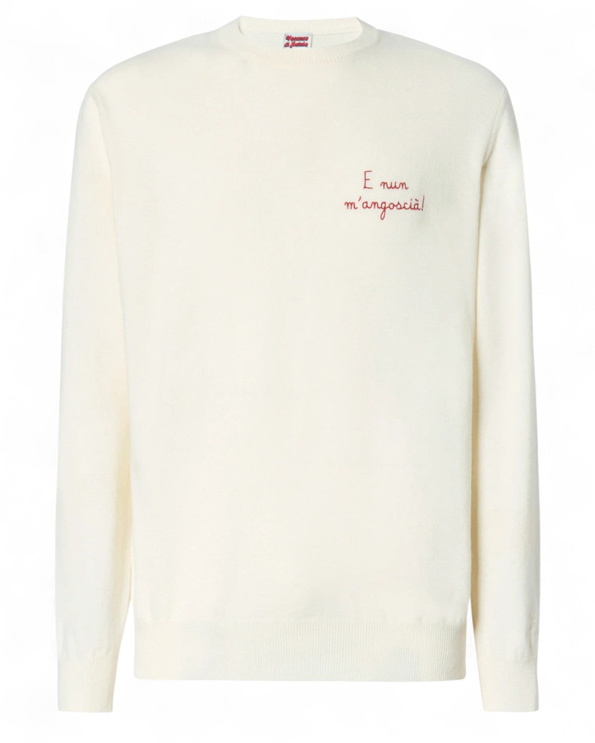 Maglione girocollo con ricamo “E nun m’angoscià”-Mc2 Saint Barth-Maglieria-Vittorio Citro Boutique