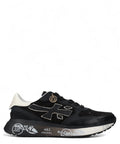 Sneakers Lauryn 7803 Premiata eleganti in pelle nera con dettagli bianchi e suola decorata, perfette per look casual-chic da donna.