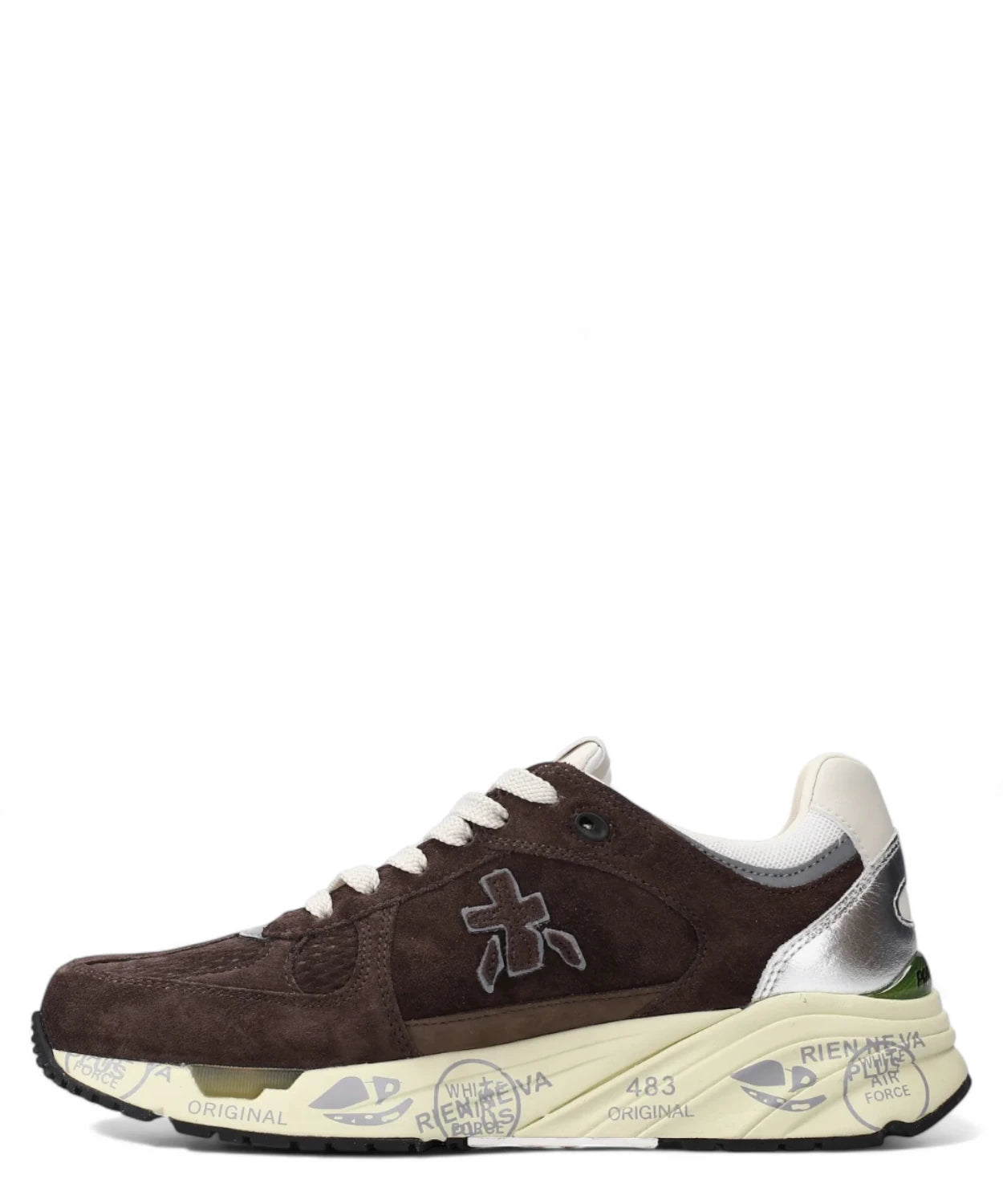 Sneakers Premiata Mased 7895 marroni con logo laterale e suola vintage, stile contemporaneo per outfit donna autunno-inverno.