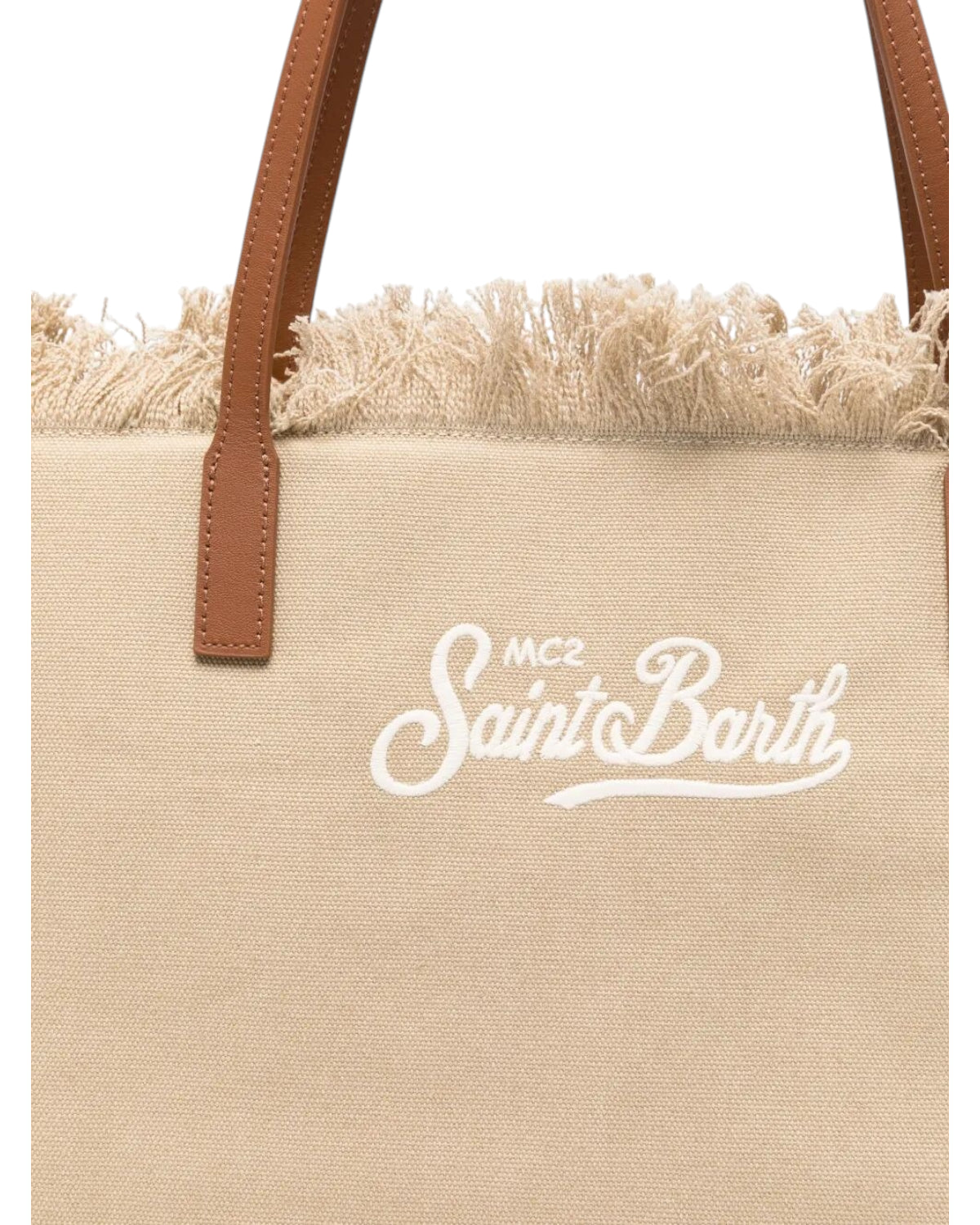 Borsa City Beige in Canvas con Frange per Shopping
