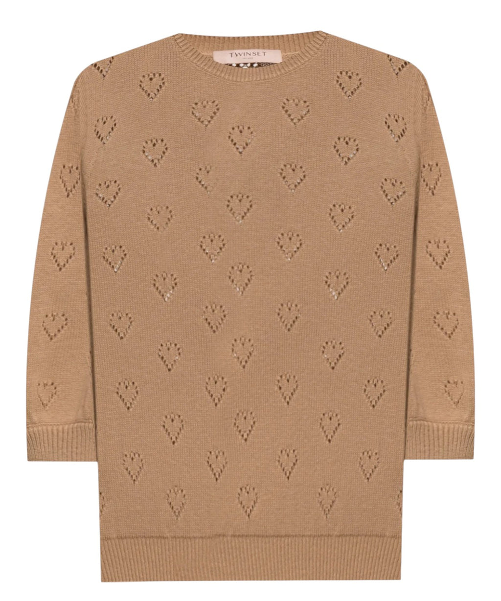 Top Twinset Cotone e Cashmere con Cuori Traforati