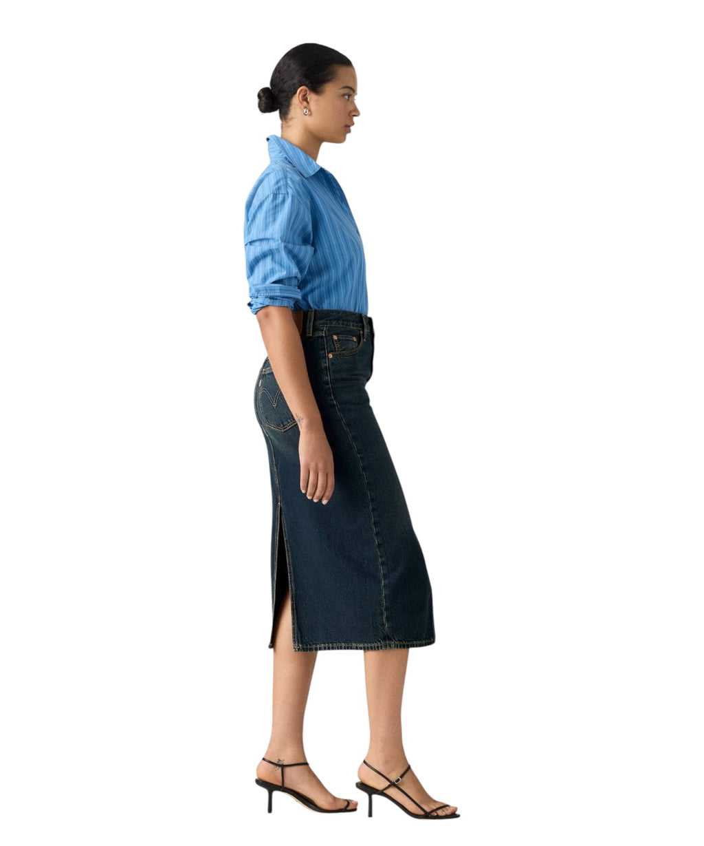 Jupe midi en denim avec fente frontale et design déstructuré