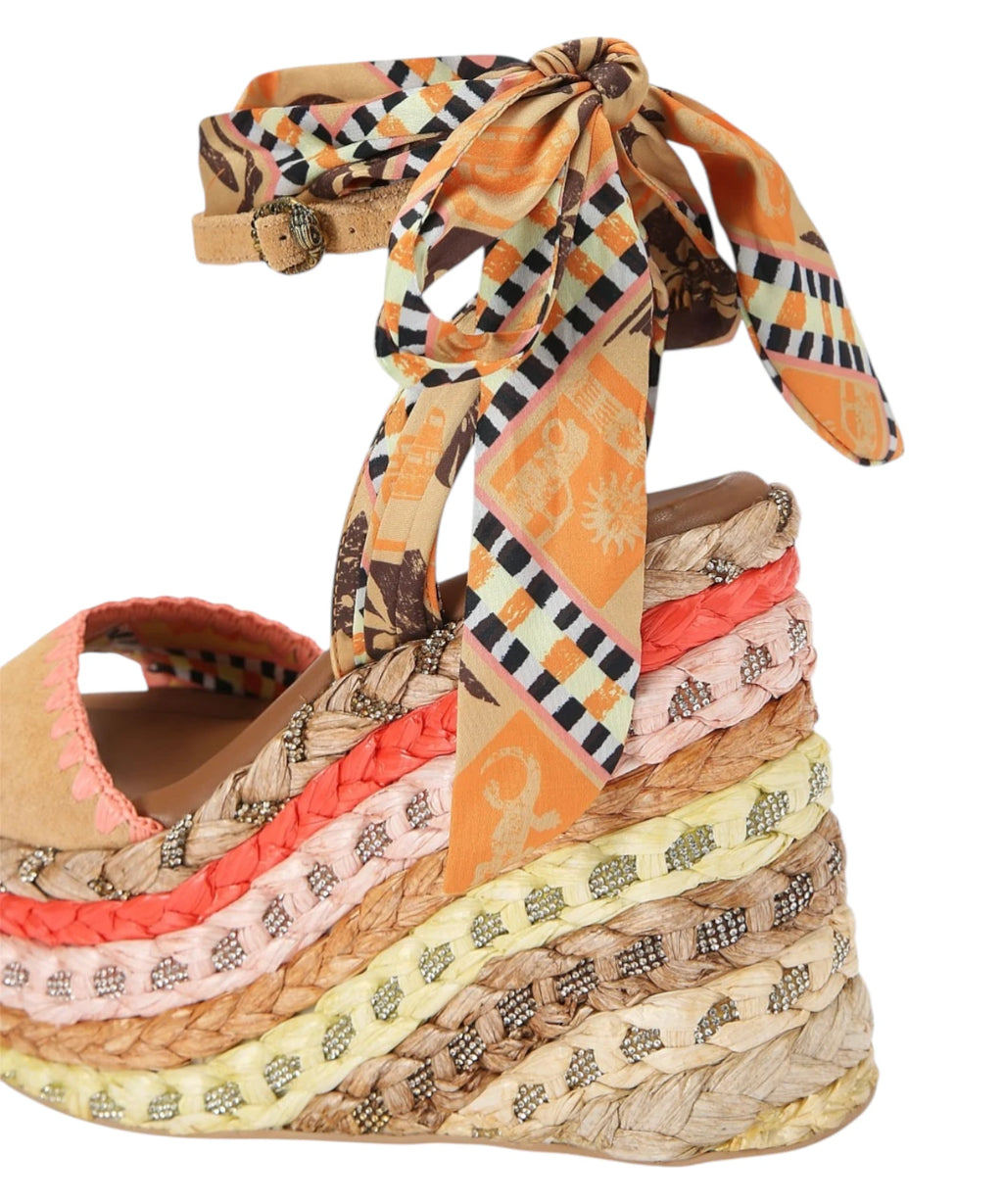 Sandali Kurt Geiger Chelsea Scarf Wedge in Suede e Rafia