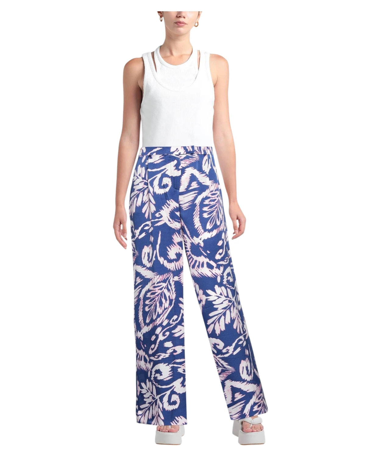 Pantaloni ampi in crêpe fantasia floreale a vita alta-Beatrice B-Pantaloni-Vittorio Citro Boutique