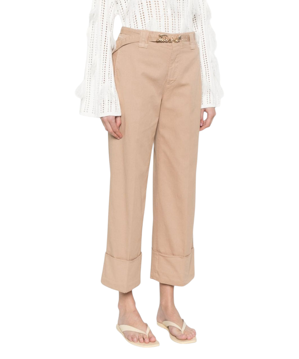 Pantalon Twinset en ramie avec ceinture logo