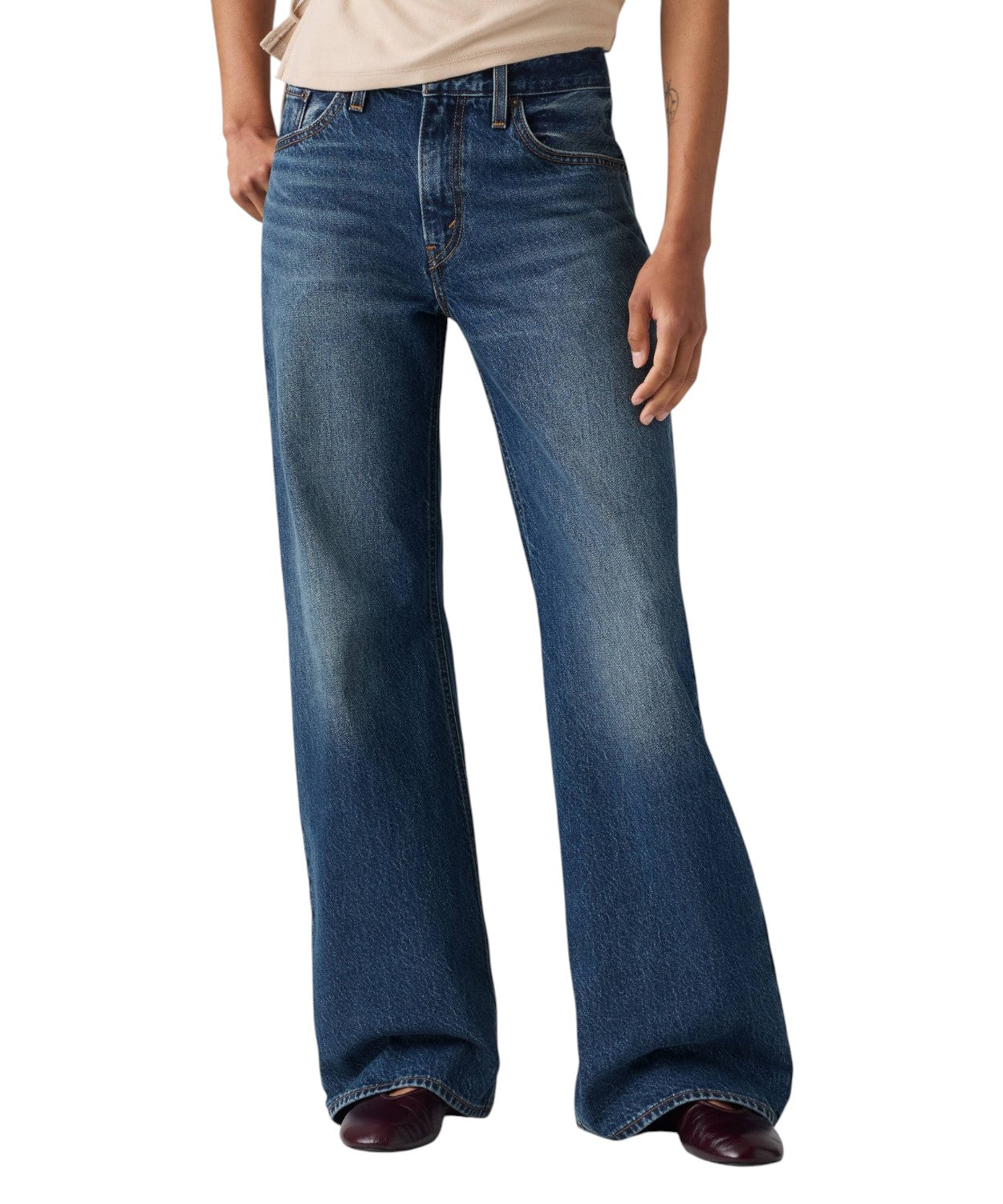 Jeans Bootcut Donna a Vita Media in Denim Non Elasticizzato