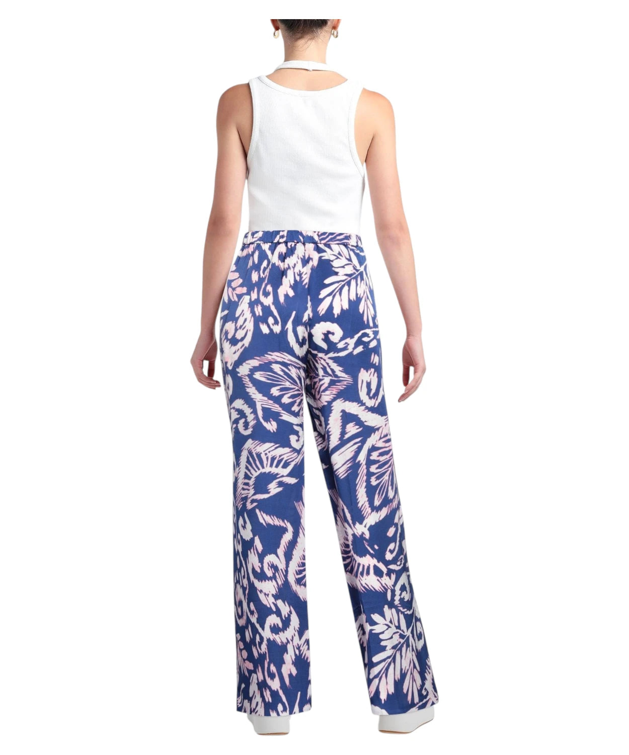 Pantaloni ampi in crêpe fantasia floreale a vita alta-Beatrice B-Pantaloni-Vittorio Citro Boutique