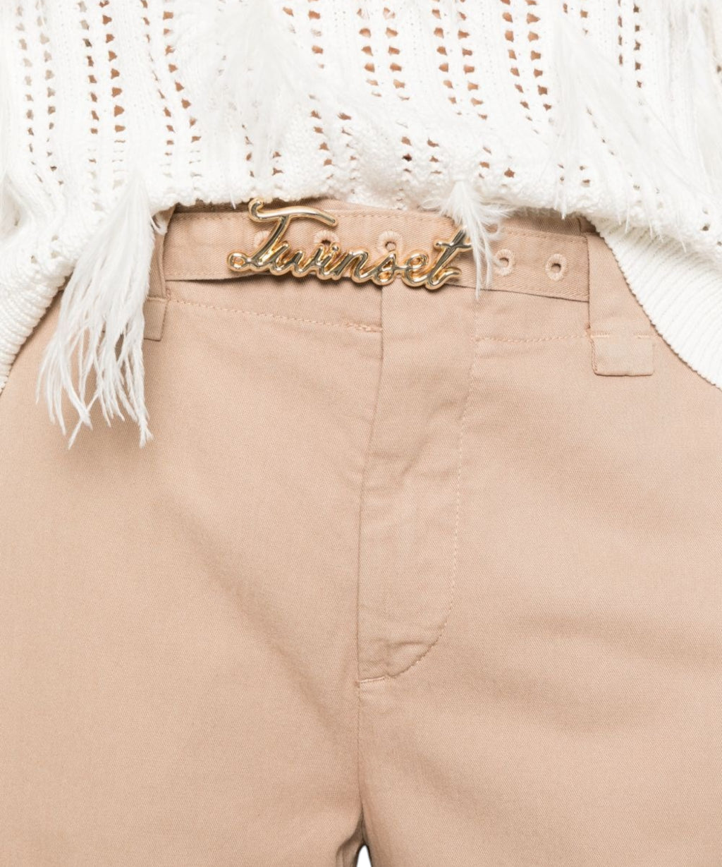 Pantalon Twinset en ramie avec ceinture logo