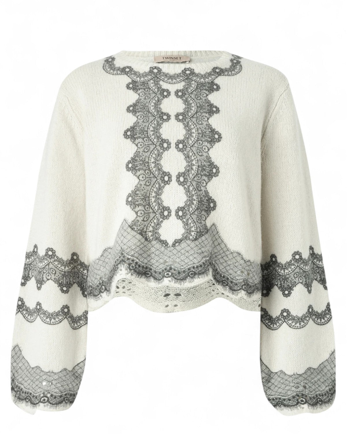 Maglione in Lana e Cotone con Pizzo-Twinset-Maglieria-Vittorio Citro Boutique