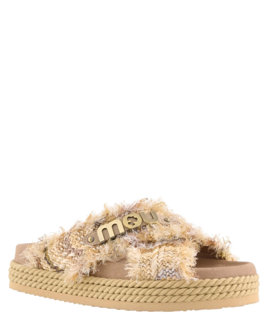 Sandales Mou croisées en raphia multicolore
