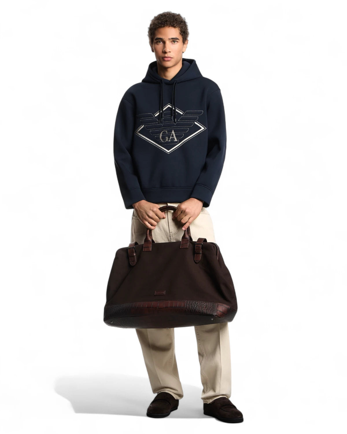 Felpa con Cappuccio e Maxi Ricamo Aquila Blu Navy in Double Jersey-Emporio Armani-Felpe-Vittorio Citro Boutique