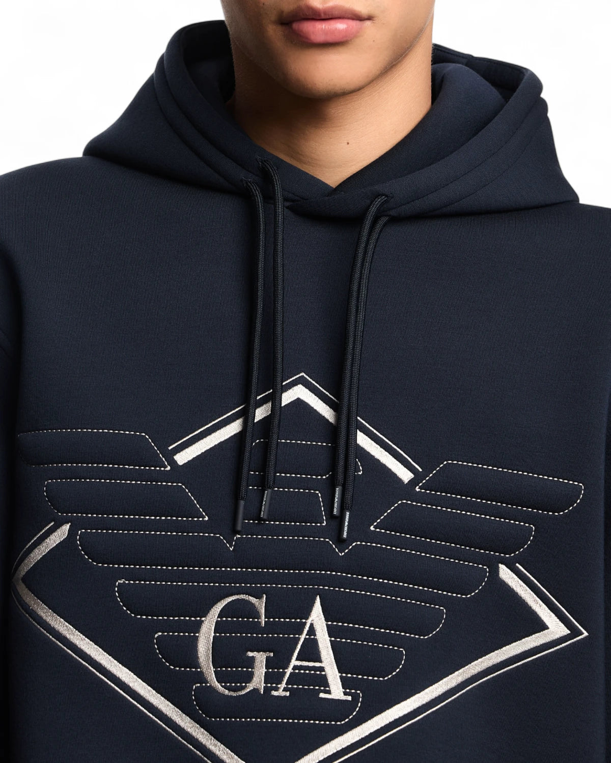 Felpa con Cappuccio e Maxi Ricamo Aquila Blu Navy in Double Jersey-Emporio Armani-Felpe-Vittorio Citro Boutique