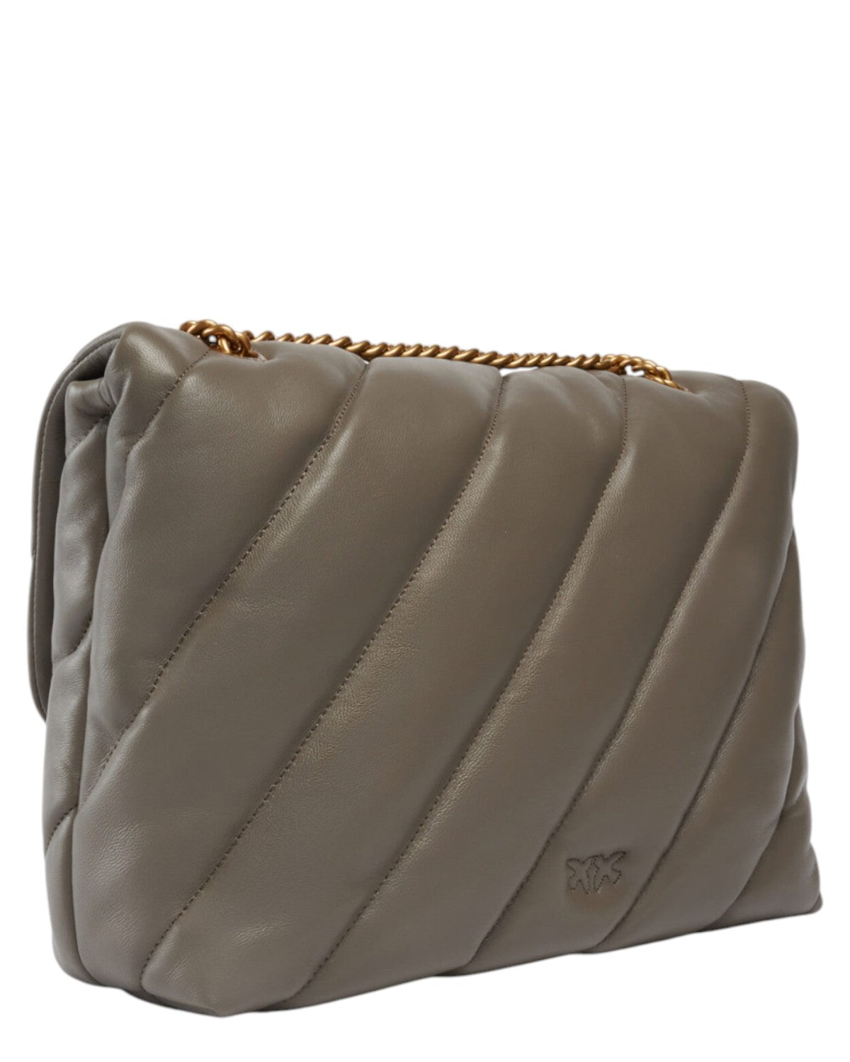 Retro della borsa Big Love Bag Puff Maxi di Pinko in pelle trapuntata grigia con logo discreto, stile raffinato per l'inverno.