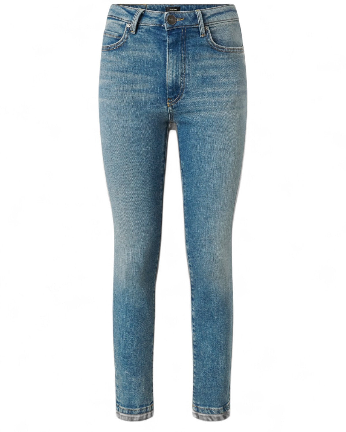 Jeans skinny donna vintage PINKO in denim stretch blu con lavaggio stone wash e taglio aderente alla caviglia, stile casual e femminile.