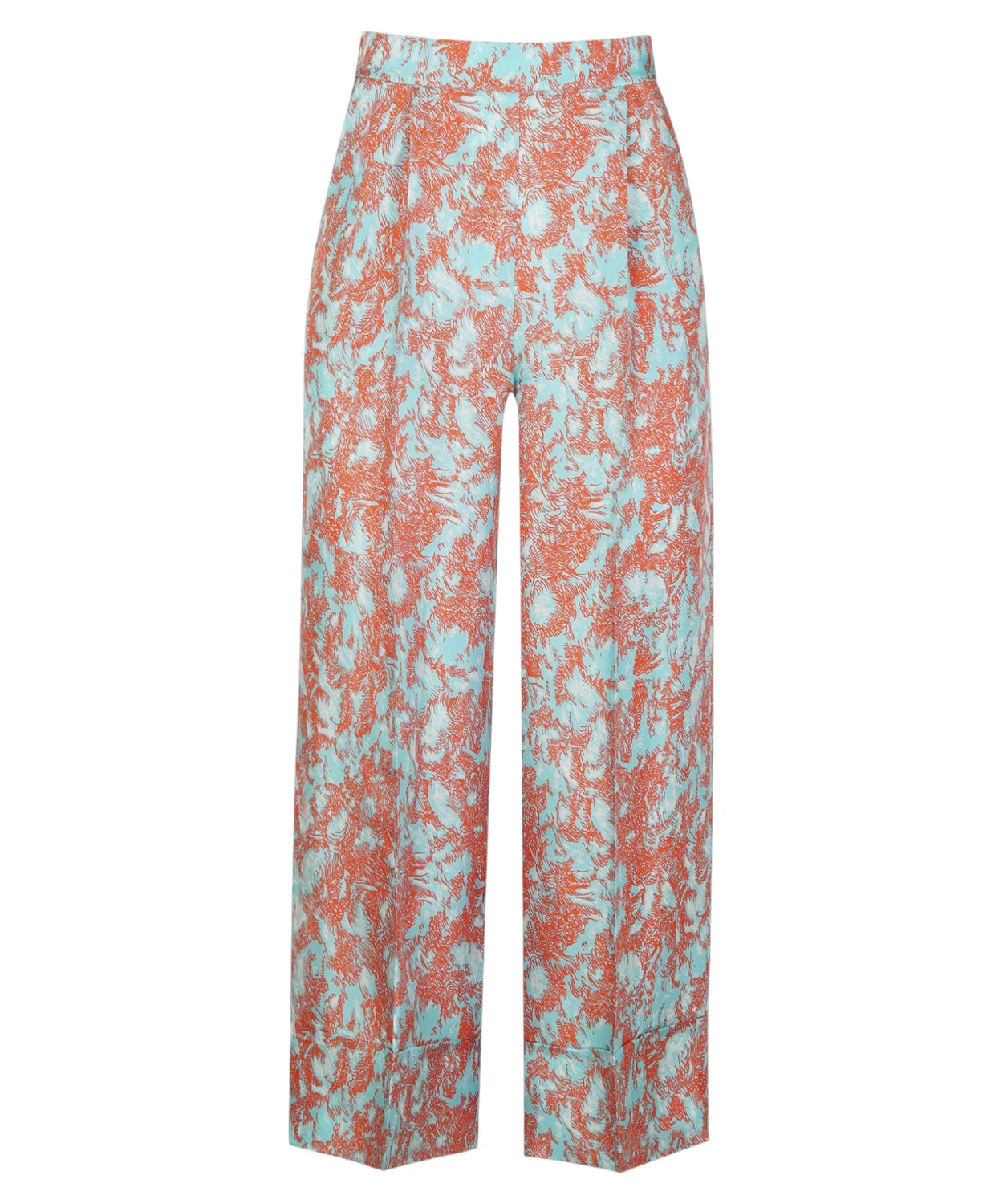 Pantaloni cropped in pura seta fantasia astratta Beatrice B-Beatrice B-Pantaloni-Vittorio Citro Boutique