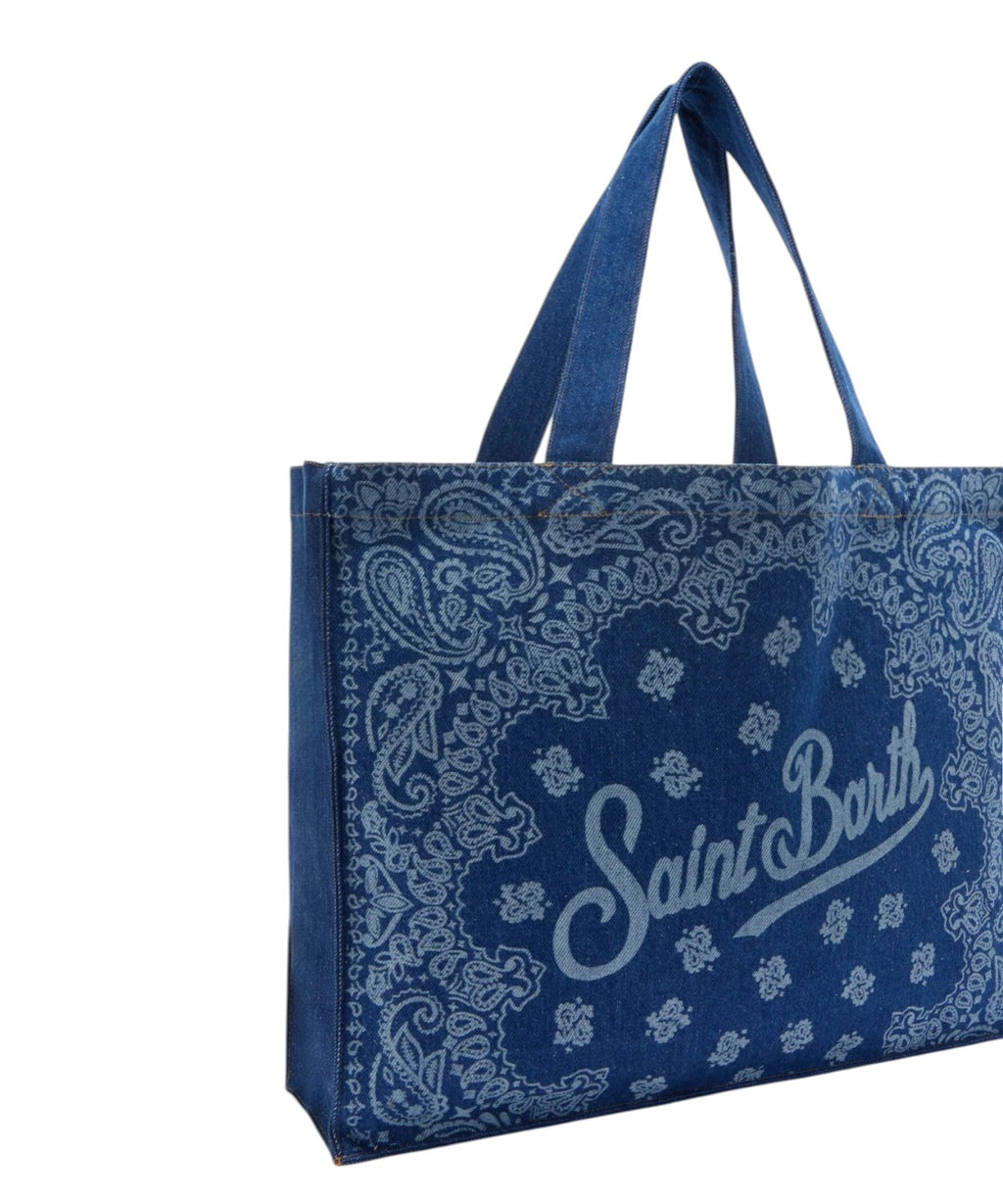 Sac de plage en denim avec imprimé bandana et logo