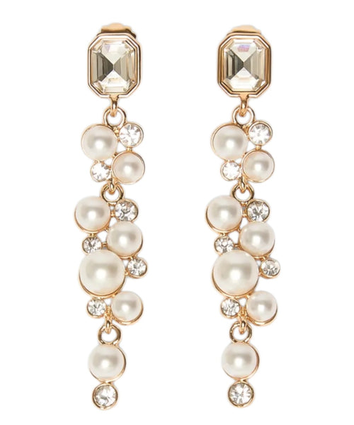 Orecchini Pendentivi Dorati con Cristalli e Perle Bijoux