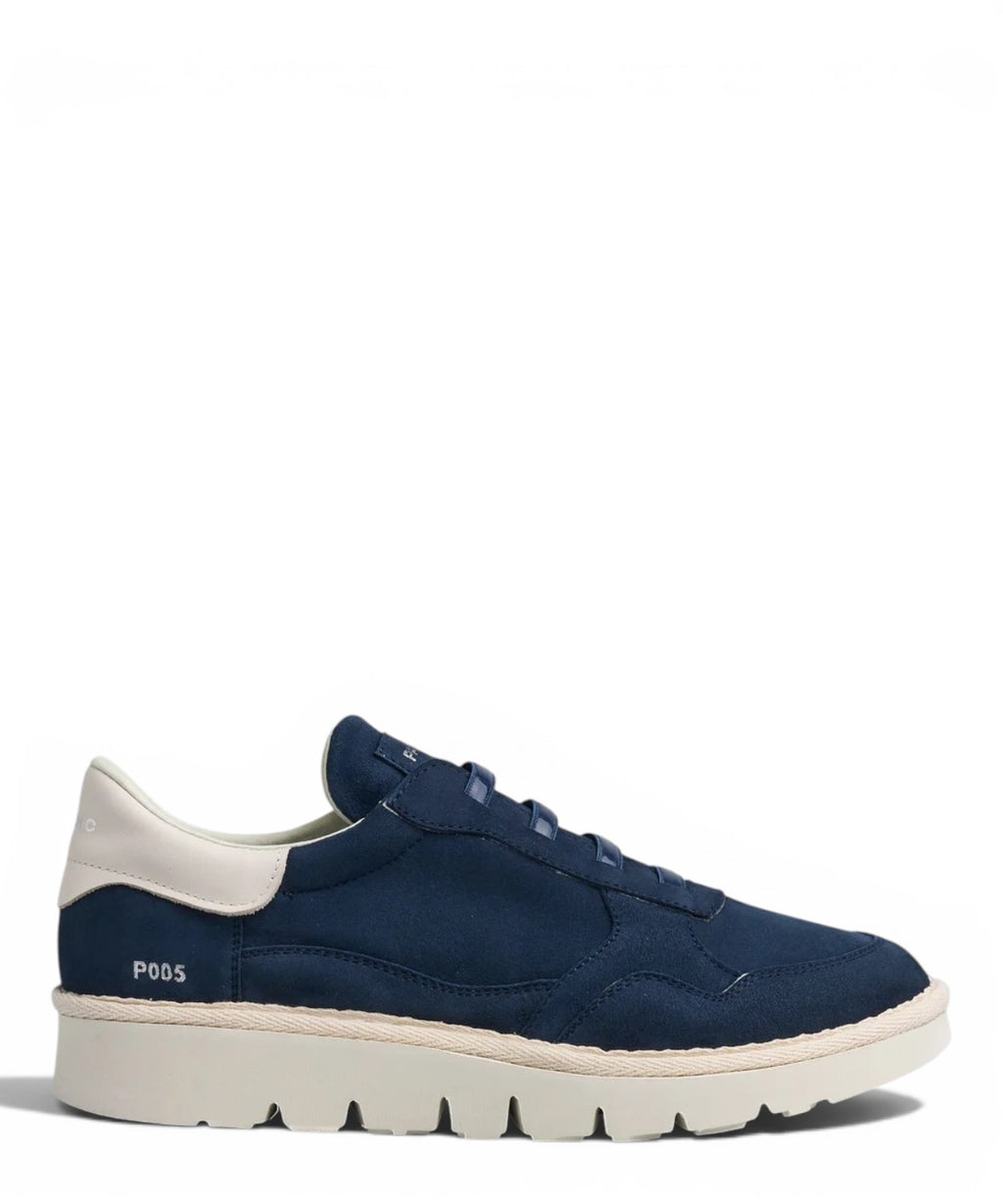 Sneakers Slip-On Homme P005 Cuir Velours Bleu Nuit
