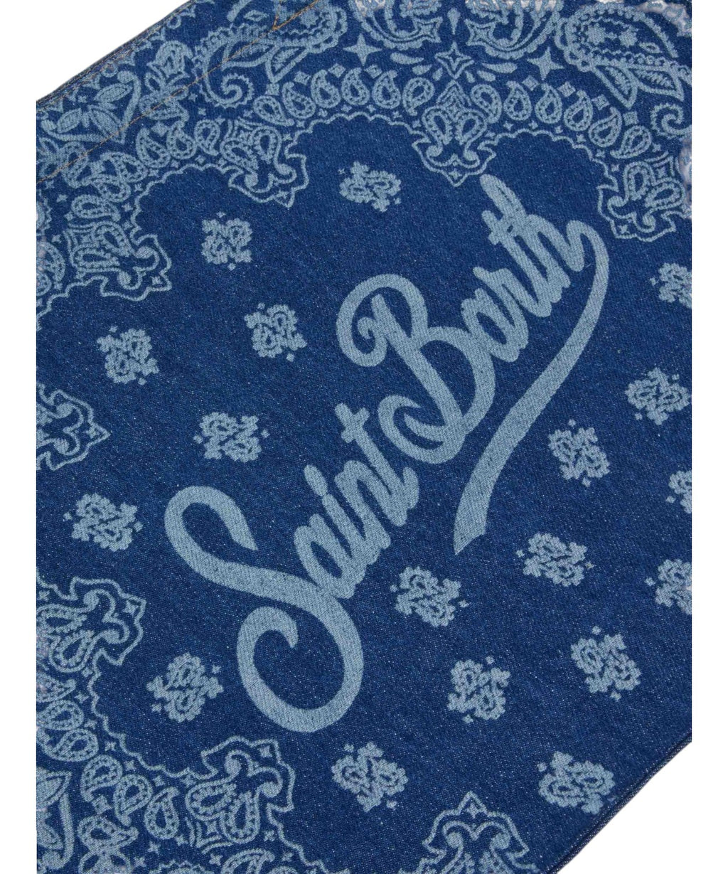 Sac de plage en denim avec imprimé bandana et logo
