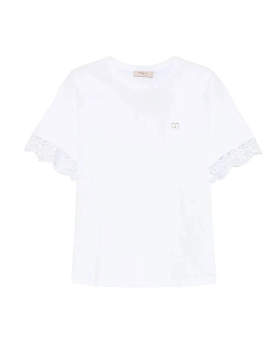 T-shirt bianca con maniche in pizzo-Twinset-T-shirt-Vittorio Citro Boutique