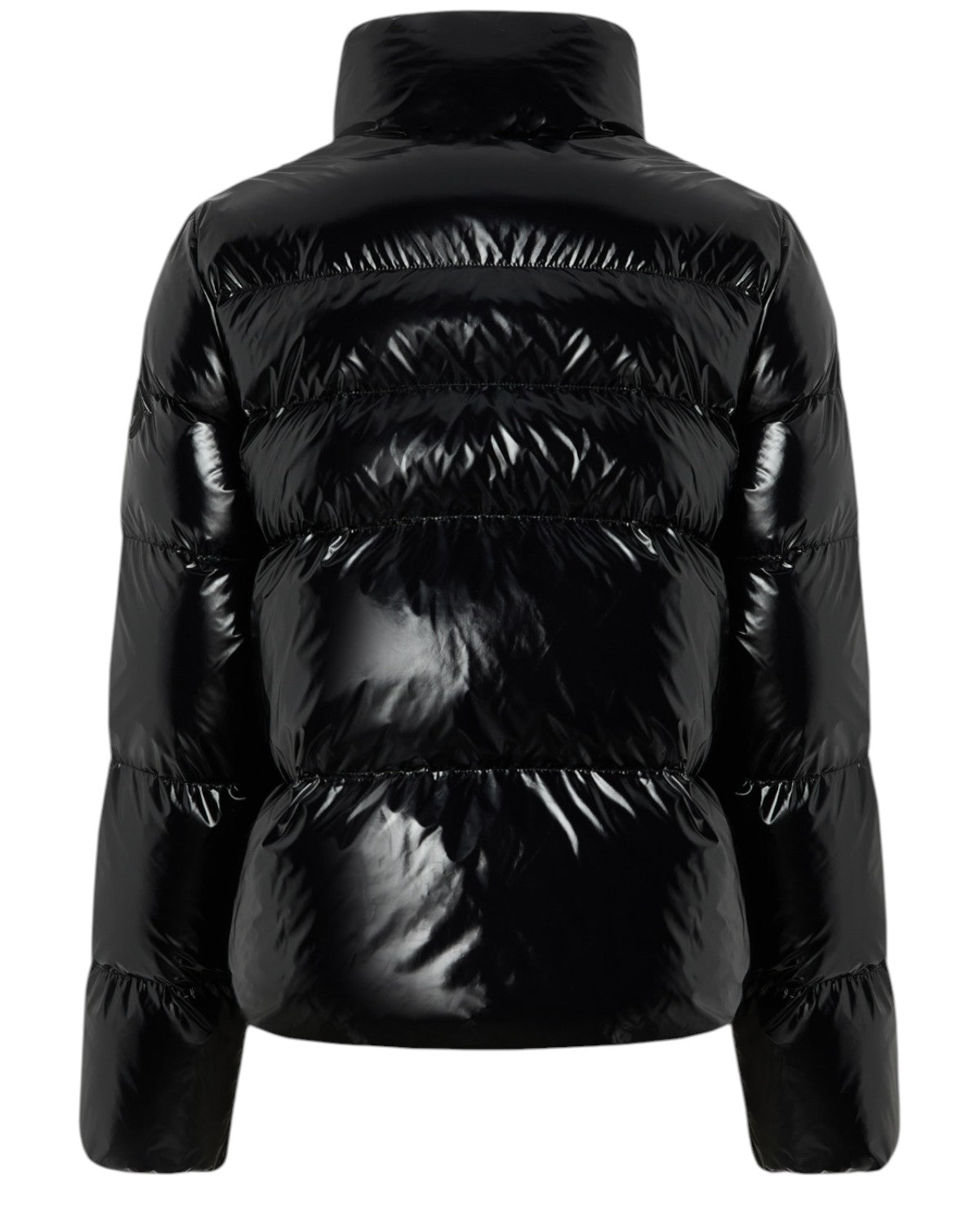 Retro del Piumino Caban Love Birds in Crystal Nylon nero, con finitura lucida e design imbottito perfetto per la stagione invernale.