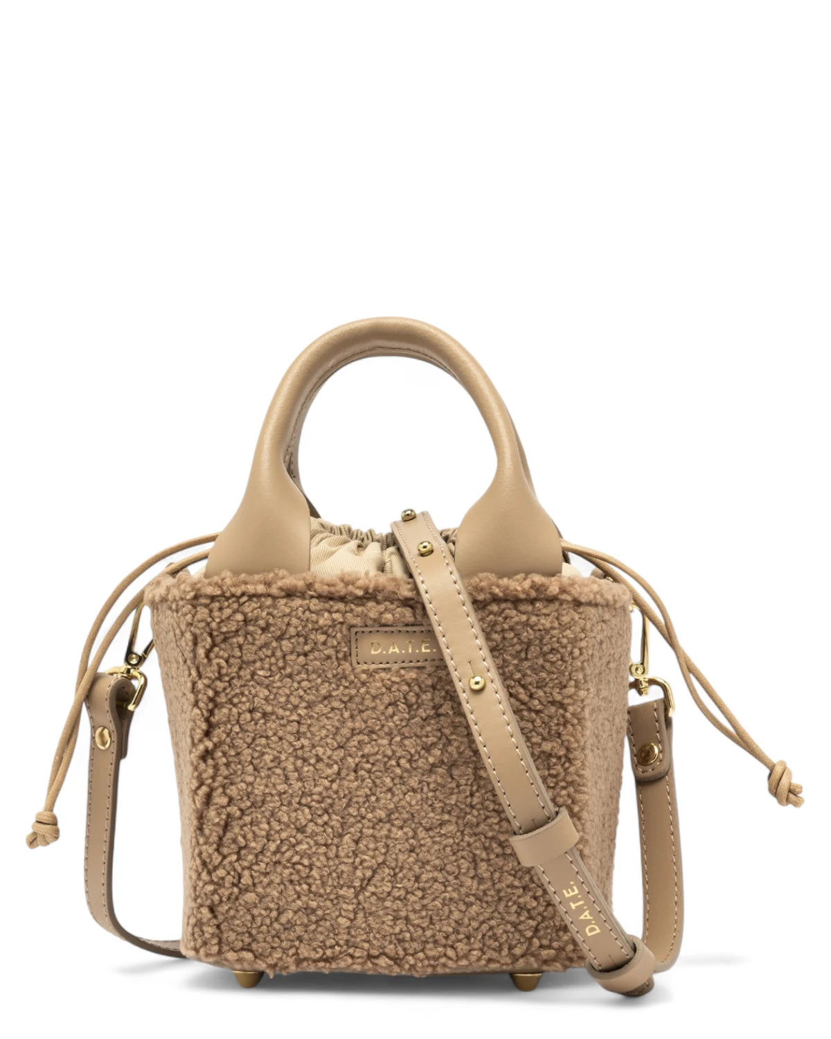 Borsa D.A.T.E. Cubo Bag Teddy Beige con Tracolla Removibile-D.A.T.E.-Borse a mano-Vittorio Citro Boutique