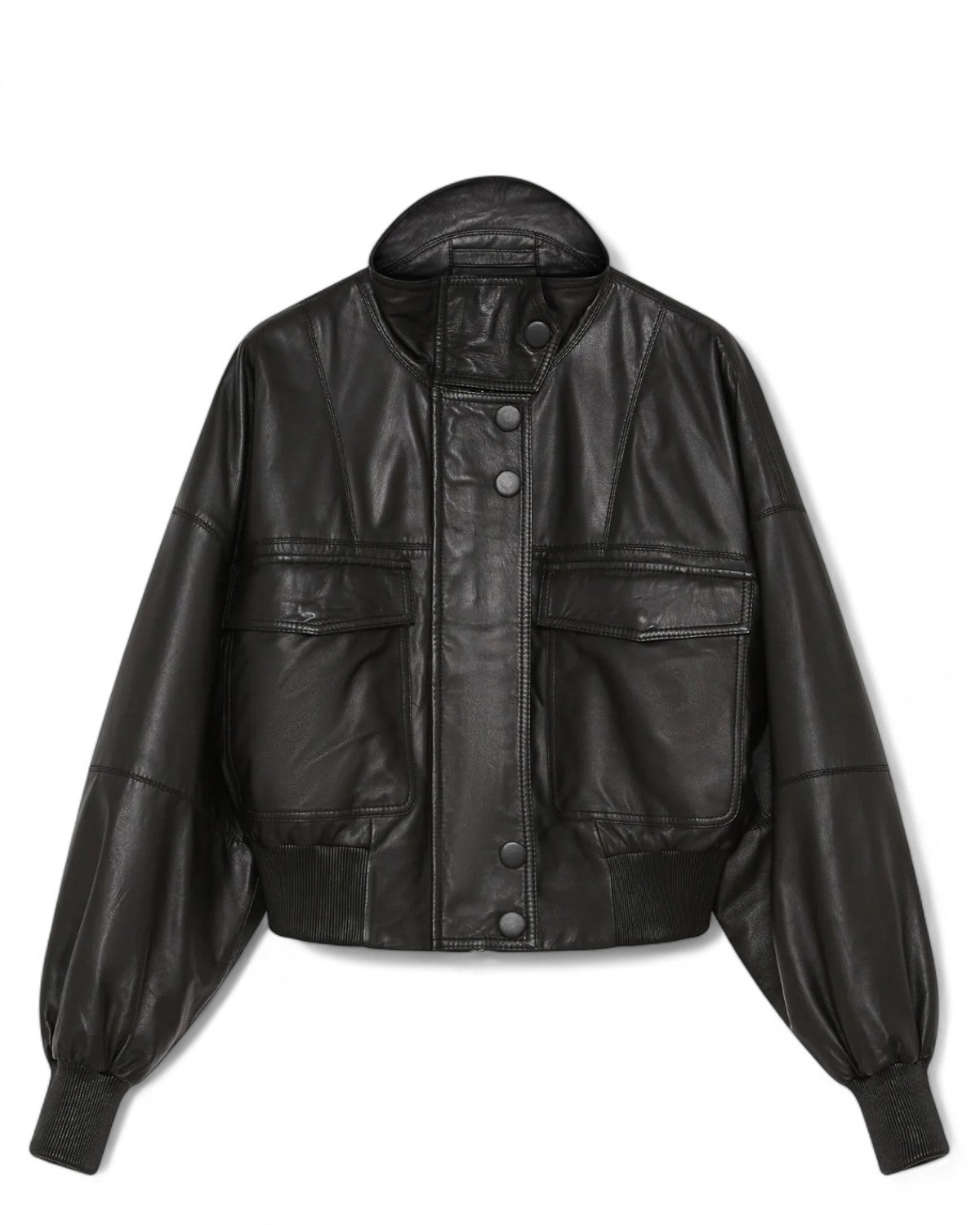 Bomber in pelle imbottita crop con maxi tasche-Marella-Giacche-Vittorio Citro Boutique