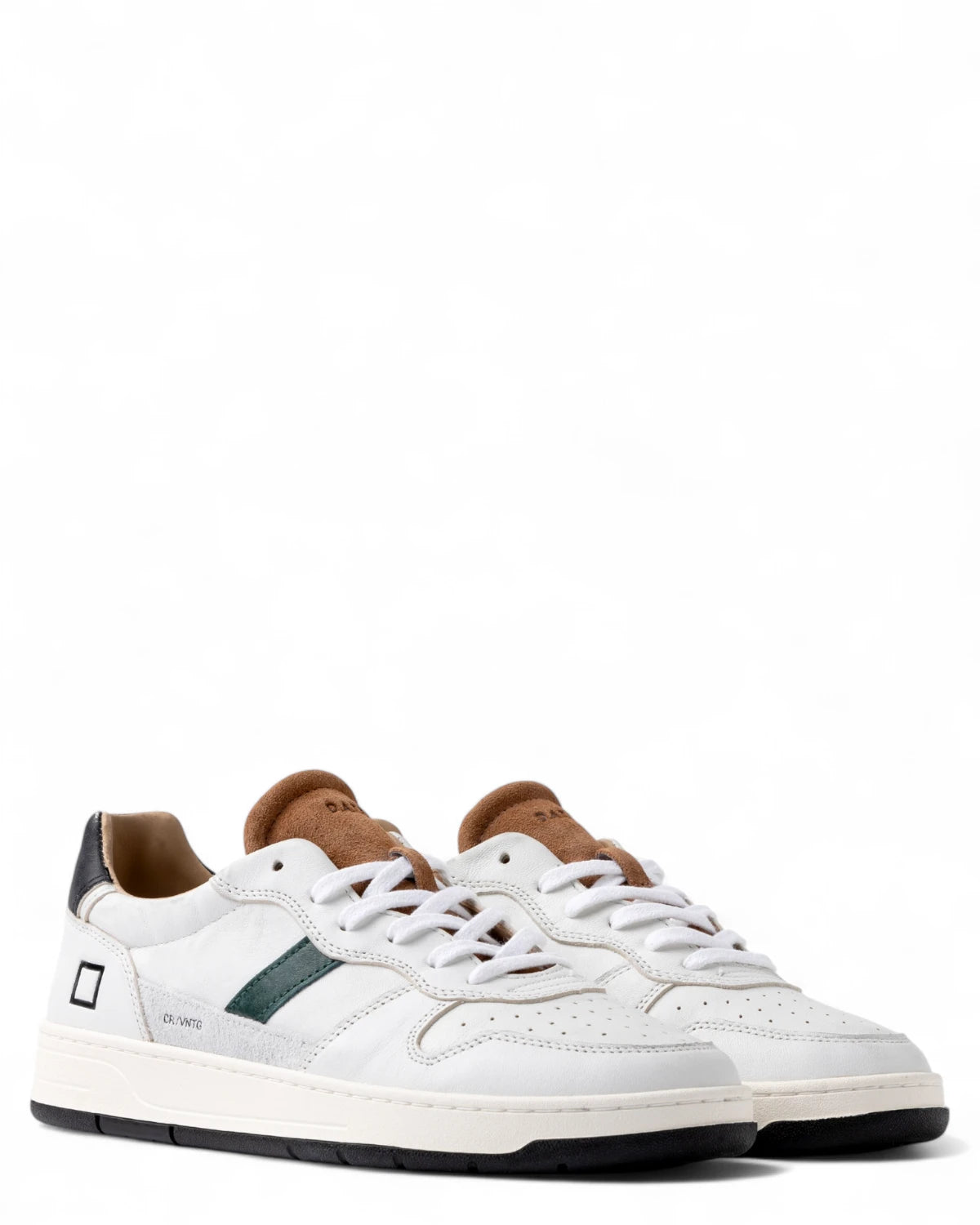 Sneakers Court 2.0 Vintage White-Cuoio in Pelle con Dettagli Verde e Nero-D.A.T.E.-Sneakers-Vittorio Citro Boutique