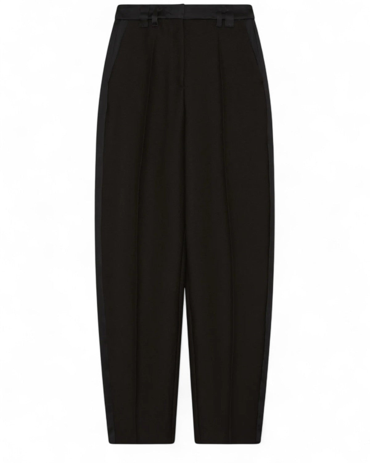 Pantalone barrel in sablé con fascia laterale in raso-Marella-Pantaloni-Vittorio Citro Boutique