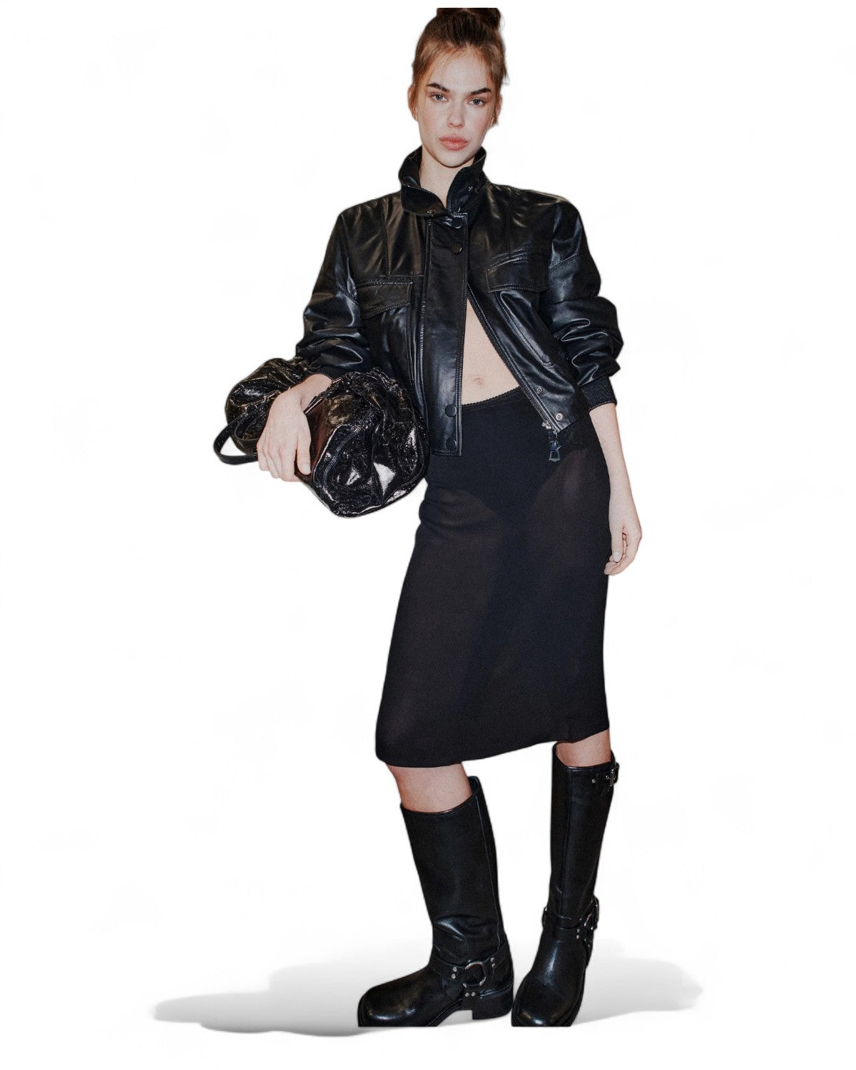 Bomber in pelle imbottita crop con maxi tasche-Marella-Giacche-Vittorio Citro Boutique