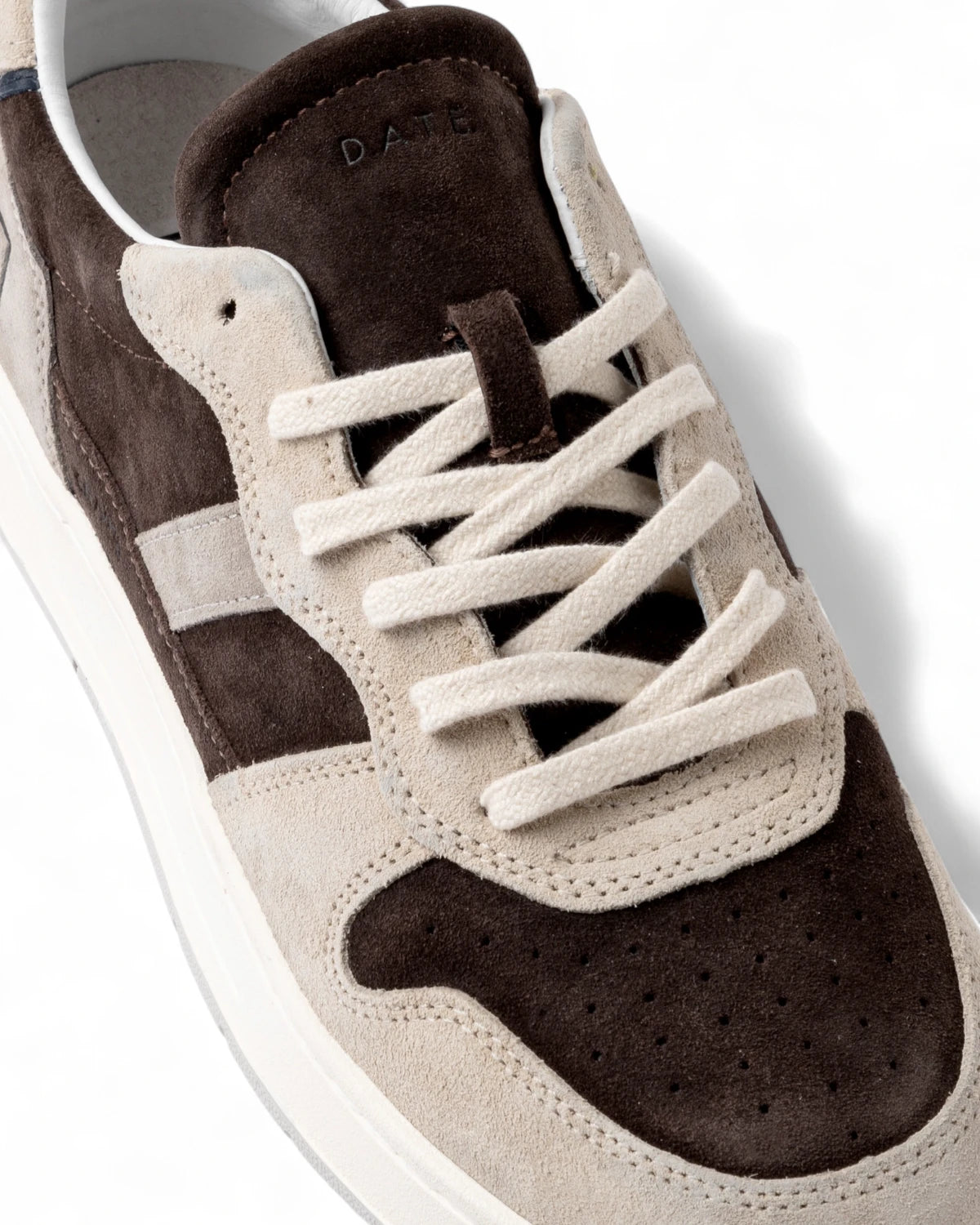 Sneakers Court 2.0 Vintage Chocolate in Suede Marrone e Beige-D.A.T.E.-Sneakers-Vittorio Citro Boutique