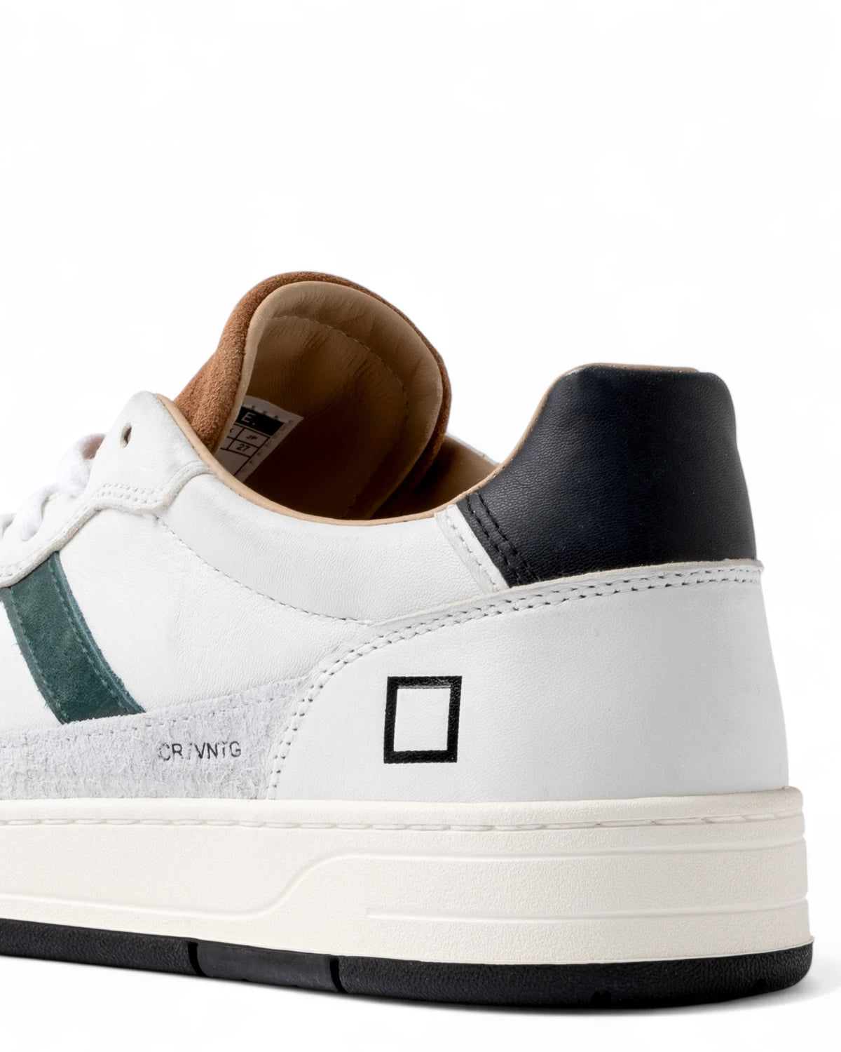 Sneakers Court 2.0 Vintage White-Cuoio in Pelle con Dettagli Verde e Nero-D.A.T.E.-Sneakers-Vittorio Citro Boutique