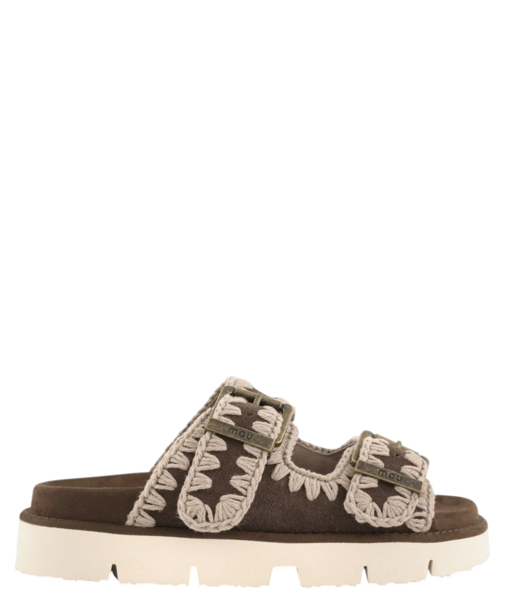 Sandales Bio Deux Boucles Mou en Cuir Velours