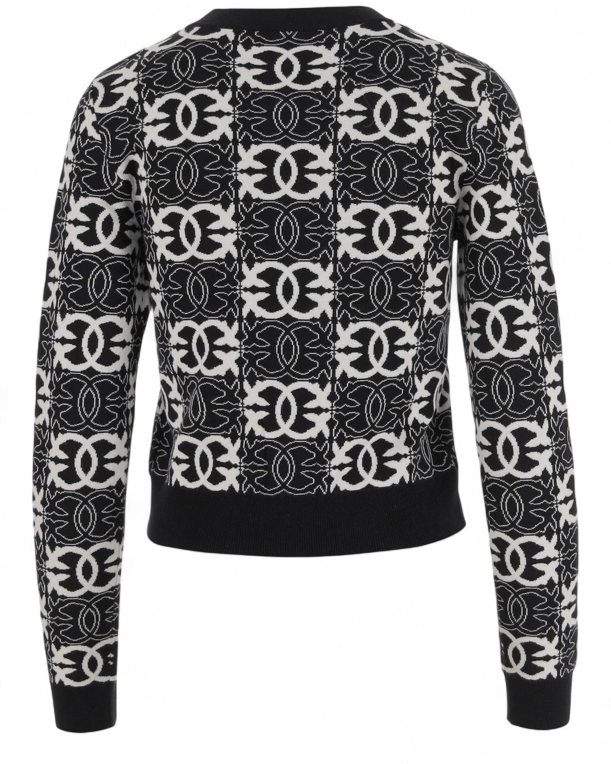 Retro della Maglia Girocollo Love Birds PINKO Elegante con motivo iconico bianco su sfondo nero, ideale per outfit contemporanei da donna.