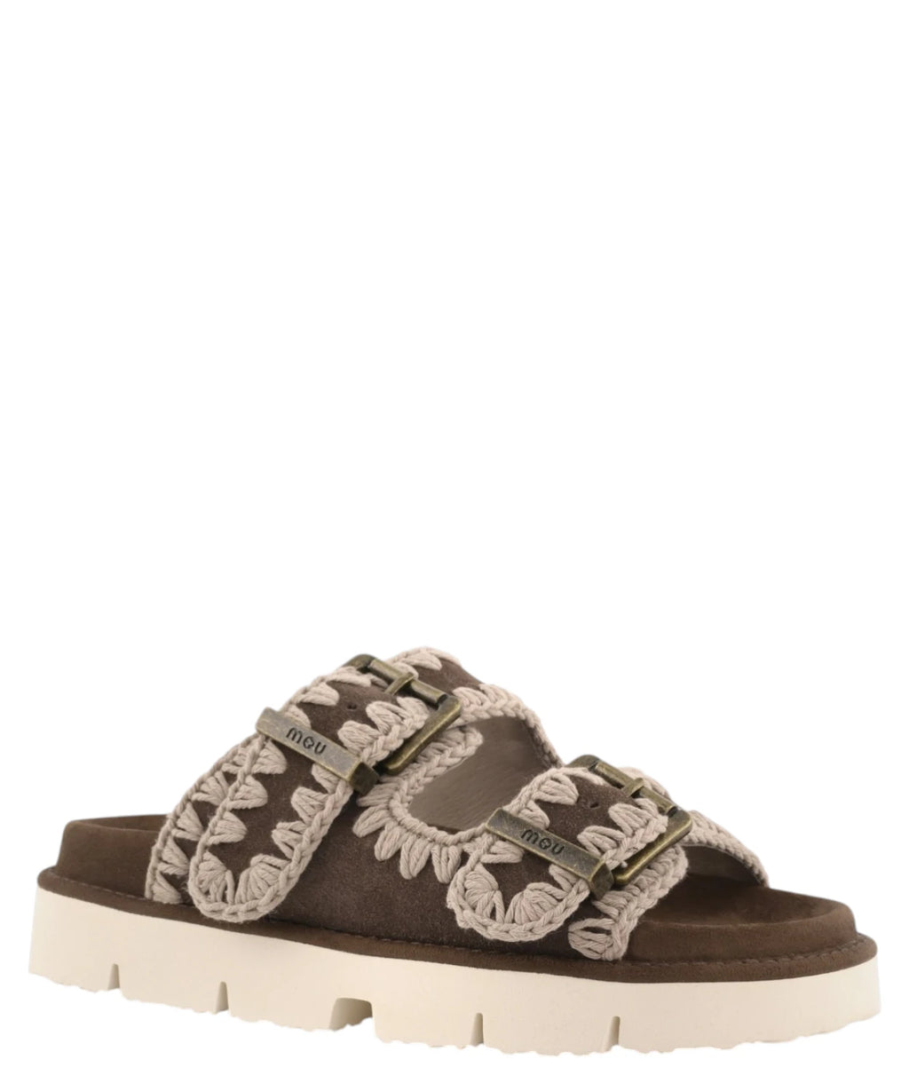 Sandales Bio Deux Boucles Mou en Cuir Velours