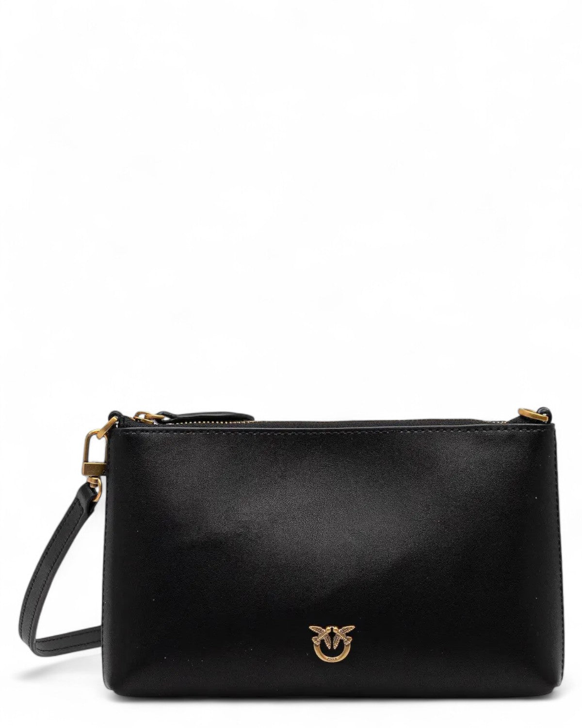 Pochette Pinko Pelle Naturale - Elegante e Versatile in pelle nera con logo dorato e tracolla rimovibile, ideale per look sofisticati.