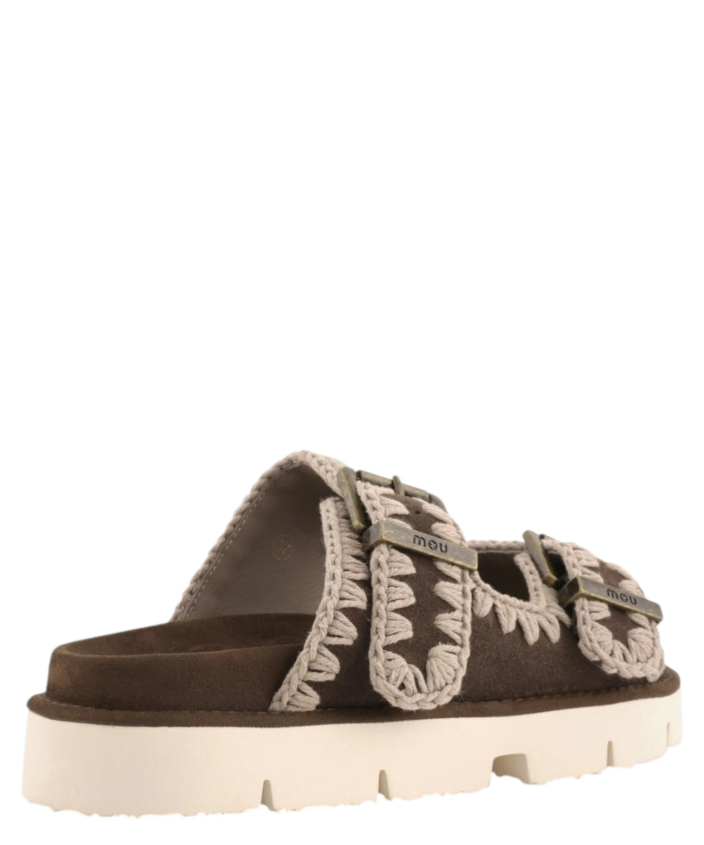 Sandales Bio Deux Boucles Mou en Cuir Velours