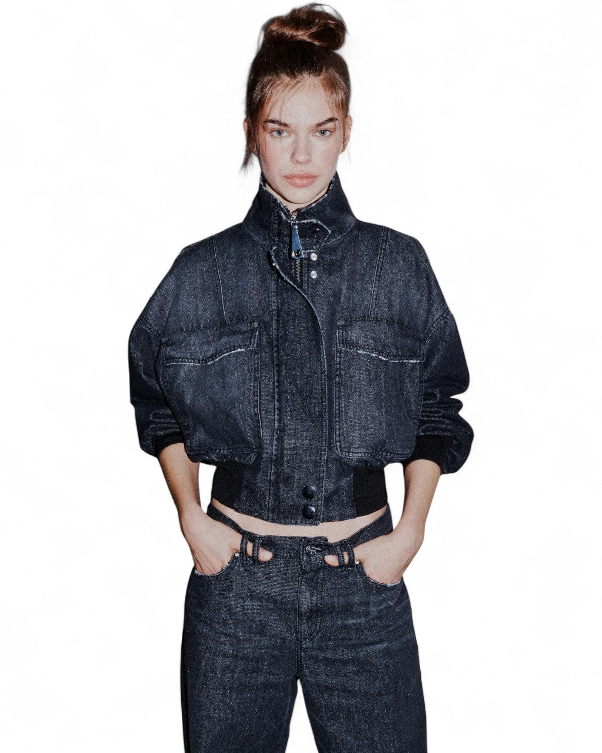 Bomber crop in denim con maxi tasche-Marella-Giacche-Vittorio Citro Boutique