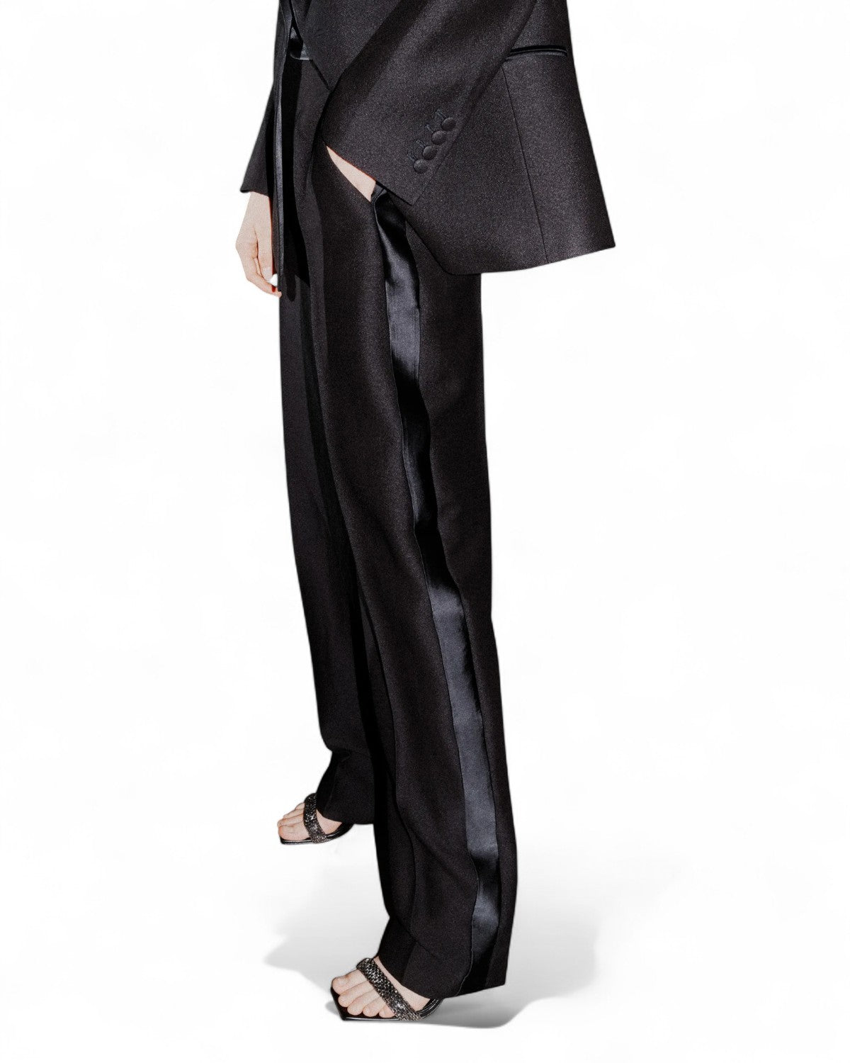 Pantalone barrel in sablé con fascia laterale in raso-Marella-Pantaloni-Vittorio Citro Boutique