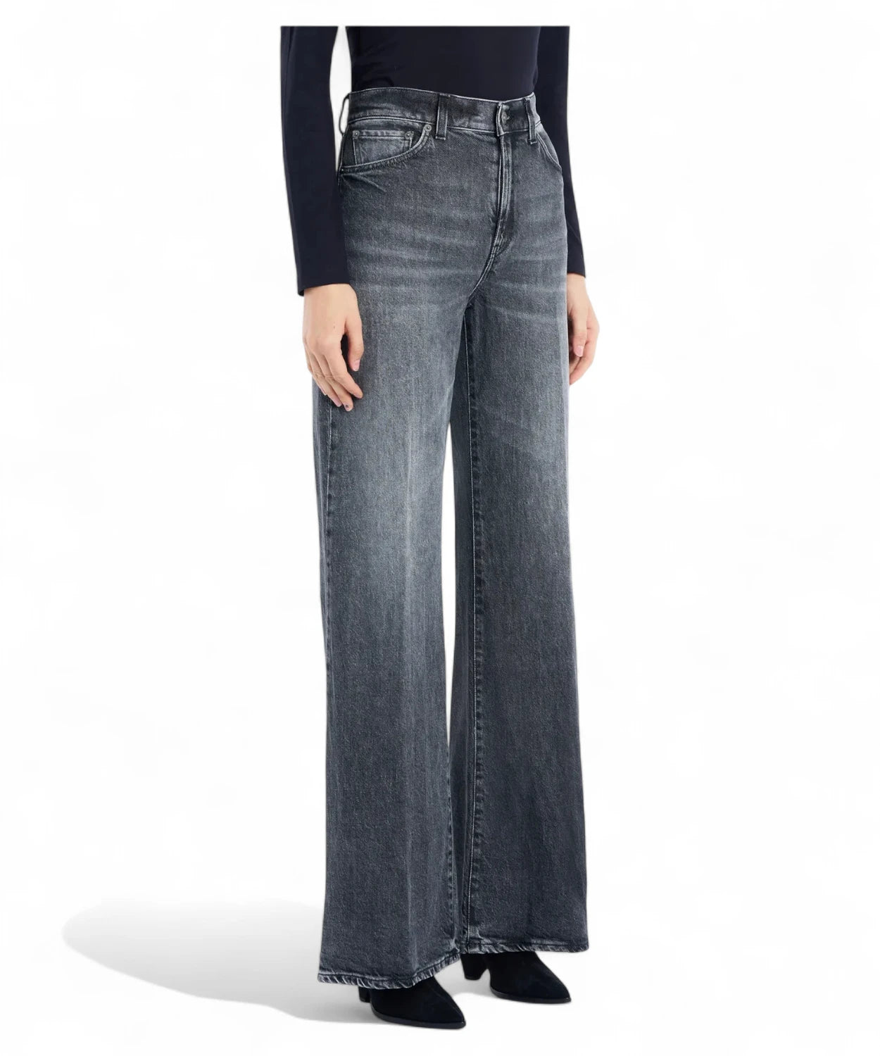 Jeans Amber wide leg in denim stretch nero vintage Dondup-Dondup-Jeans-Vittorio Citro Boutique