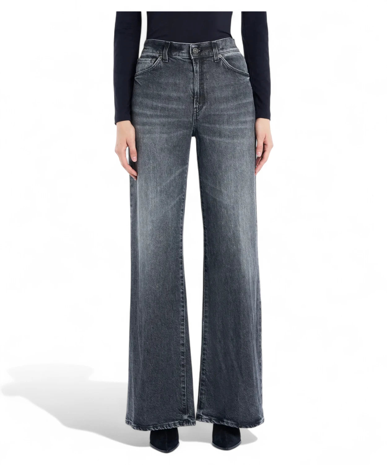 Jeans Amber wide leg in denim stretch nero vintage Dondup-Dondup-Jeans-Vittorio Citro Boutique