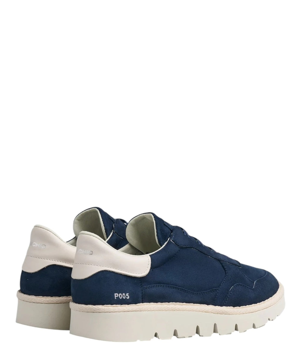 Sneakers Slip-On Homme P005 Cuir Velours Bleu Nuit