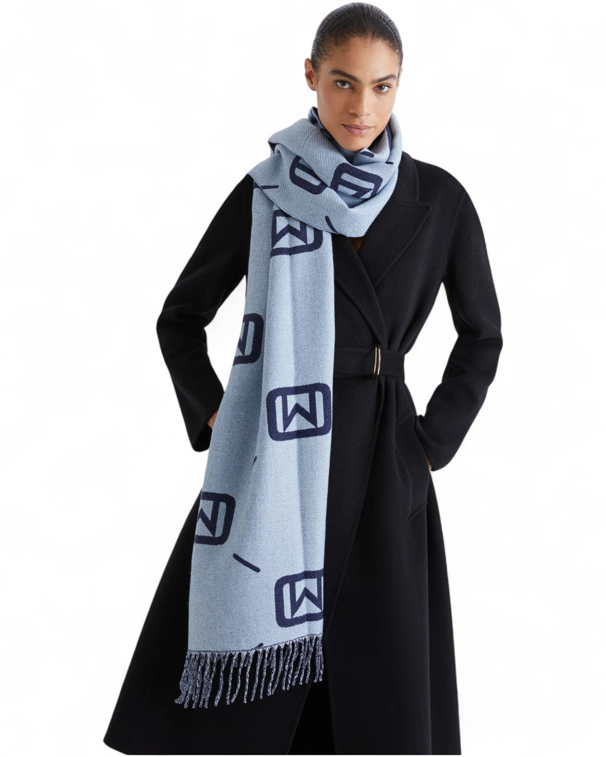 Sciarpa double face in jacquard con logo e frange-Marella-Sciarpe & stole-Vittorio Citro Boutique