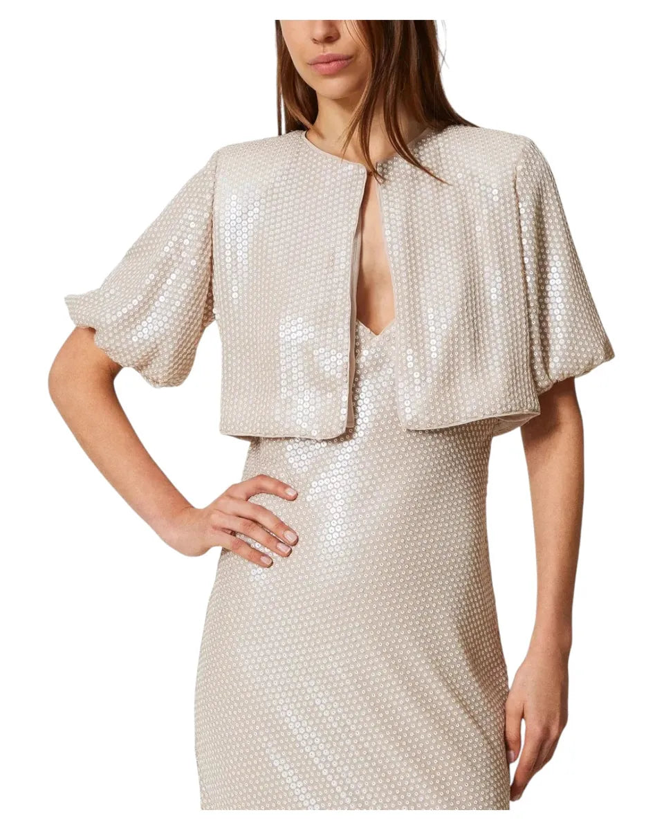 Coprispalle con paillettes beige e maniche corte-Twinset-Top-Vittorio Citro Boutique