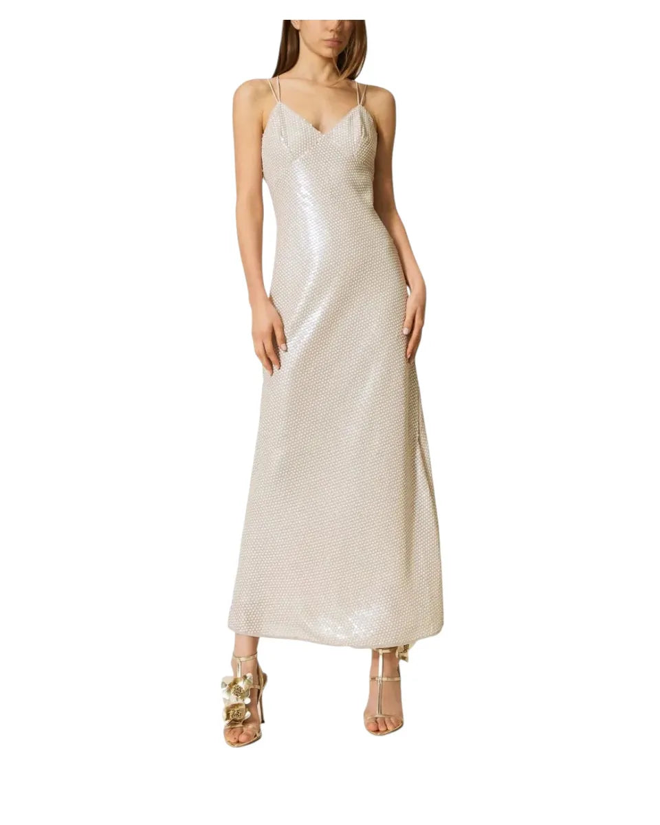Abito lungo con paillettes e spalline incrociate-Twinset-Abiti-Vittorio Citro Boutique